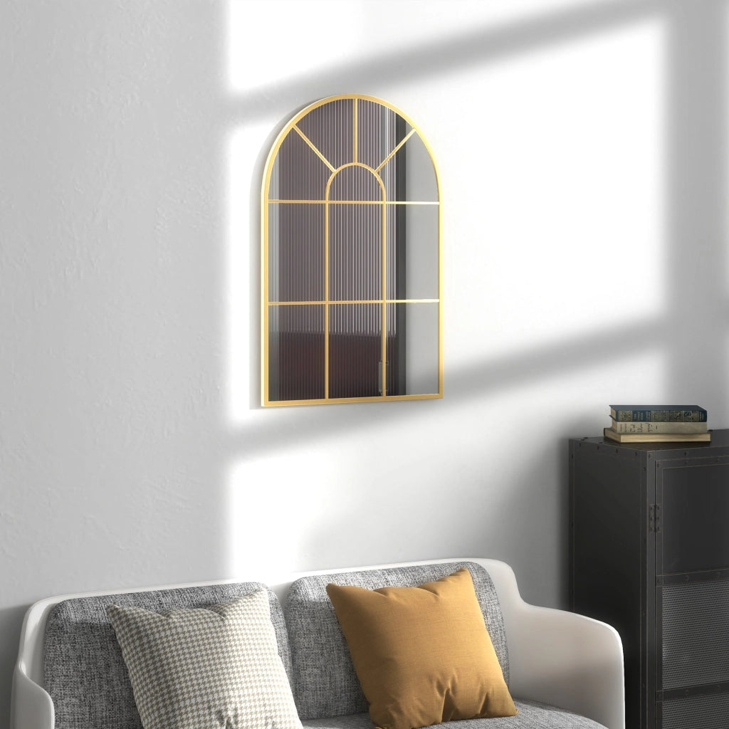 Specchio da Parete ad Arco 91x2x60 cm Stile Moderno in Vetro e Metallo Oro