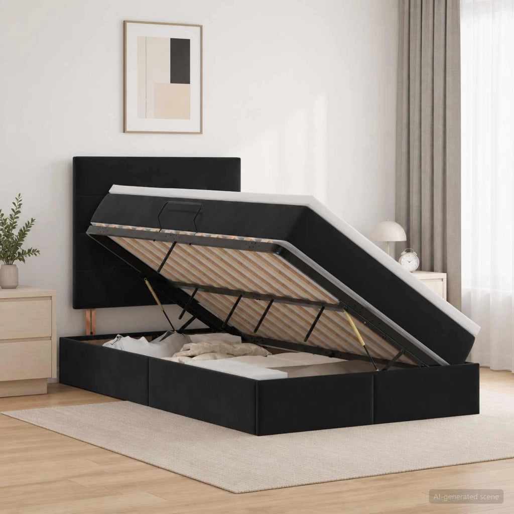Letto con contenitore e materasso Nero 120 x 190 cm Velluto 3459677