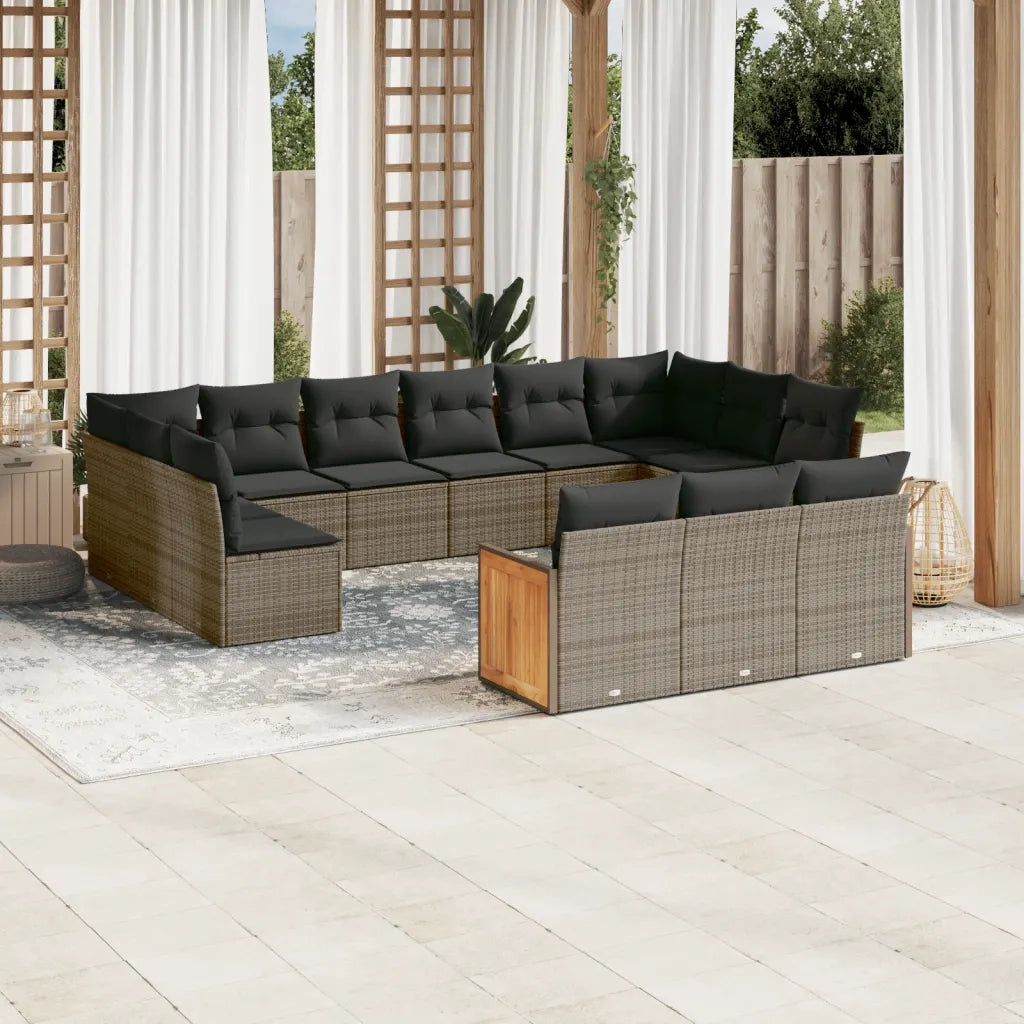 Set Divani da Giardino 13 pz con Cuscini Grigio in Polyrattan 3228139