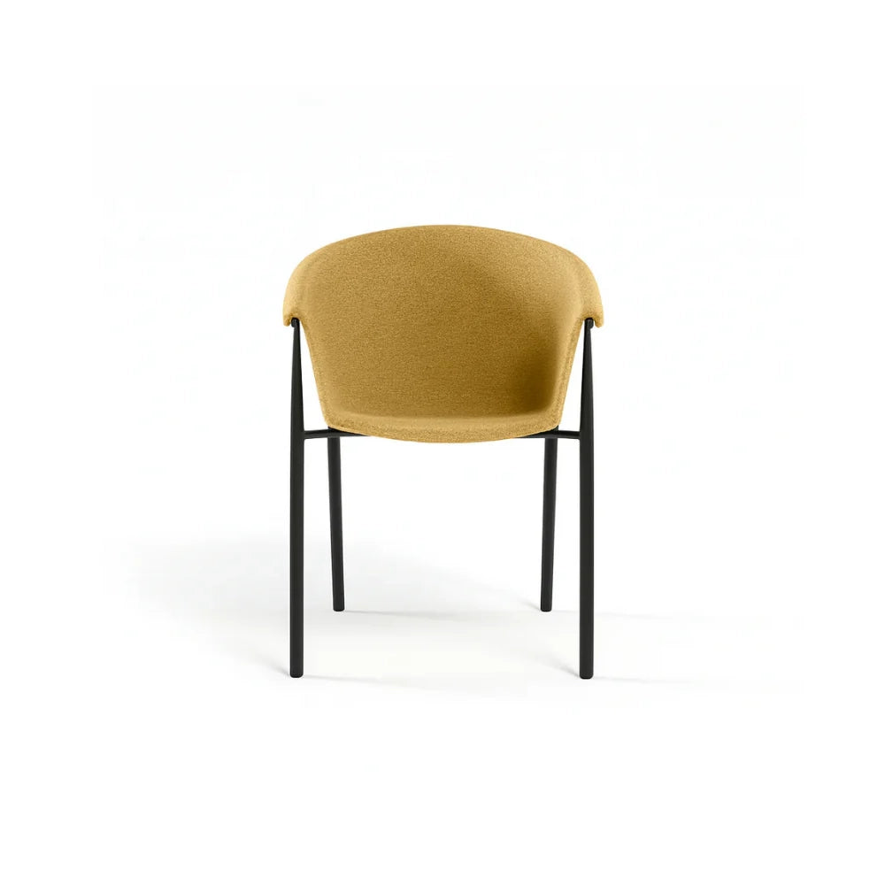 Set di 2 sedie da pranzo imbottite in tessuto giallo Electra con struttura in metallo facili da pulire | Duzzle