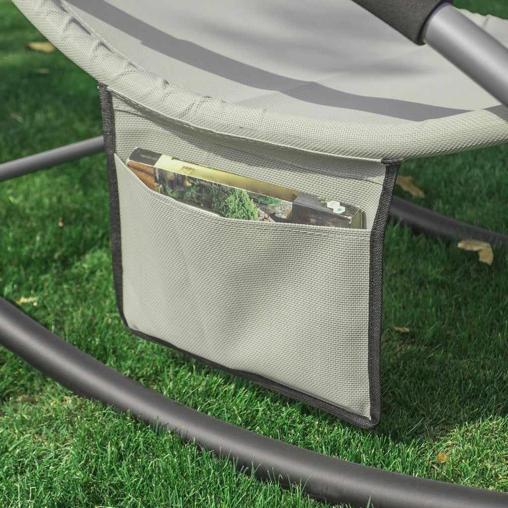 SoBuy Lettino Sdraio da Giardino a Dondolo - Sedia a Dondolo da Esterno in Textilene Beige con Telaio in Metallo, 150x63x87cm, Lettino Prendisole per Terrazza, Piscina, Patio, OGS28-MI