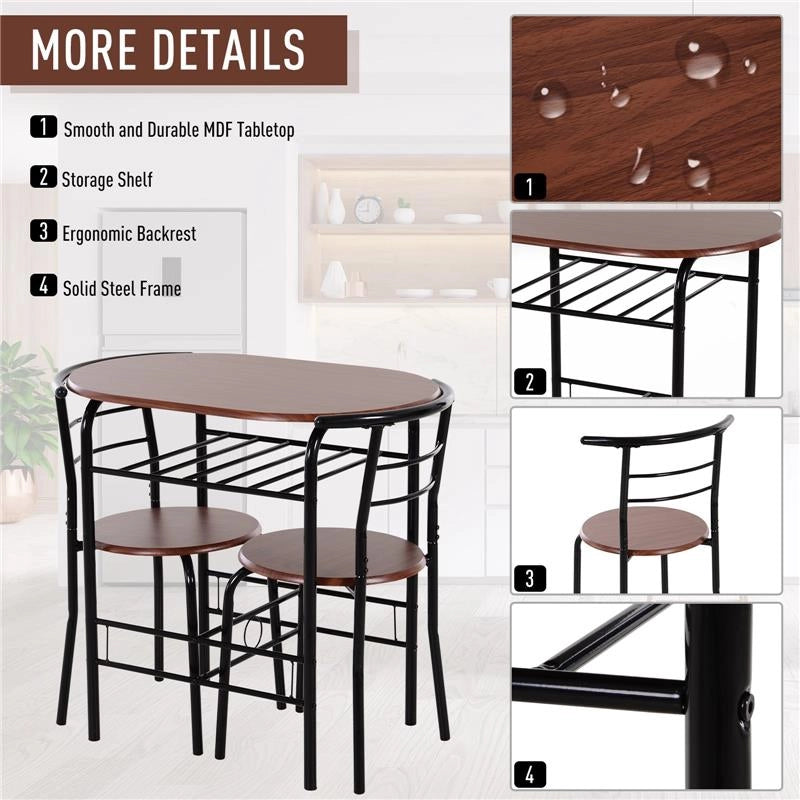 SET DA PRANZO CON TAVOLO E 2 SEDIE MARRONE E NERO