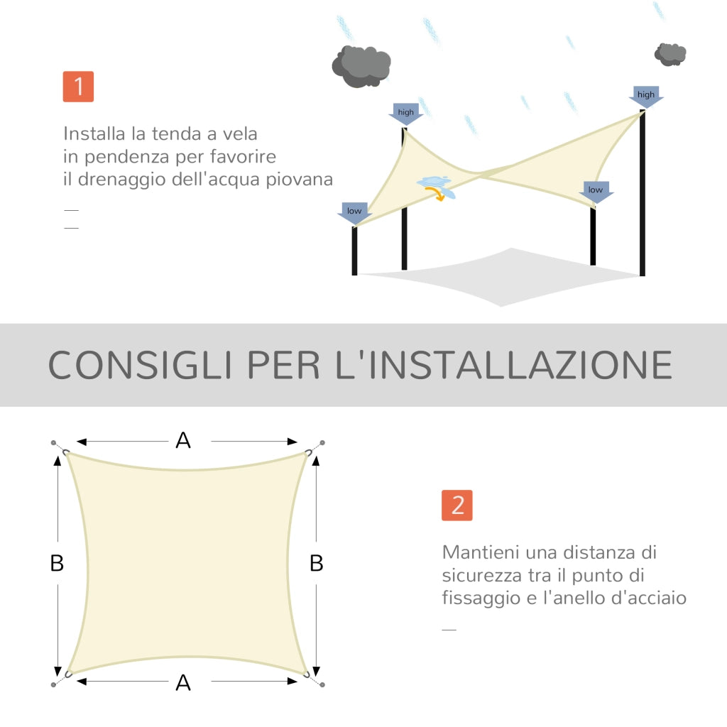 Tenda da Sole Rettangolare ¨C zephmum ¨C Poliestere 3x4m Bianco crema