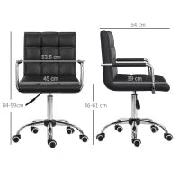 Sedia da Ufficio Ergonomica in pelle PU Nero, Sedia da Studio con 5 Ruote Girevoli, Imbottitura e Altezza Regolabile, 52.5x54x84-99cm