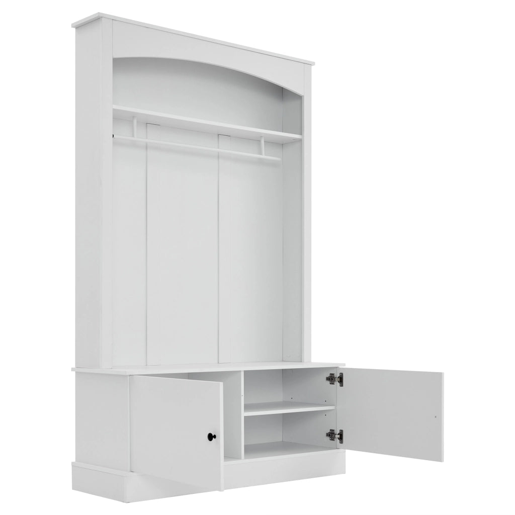 Mobili da ingresso con panca portascarpe e appendiabiti, 2 ripiani, per corridoio, bianco, 120 × 40 × 190 cm
