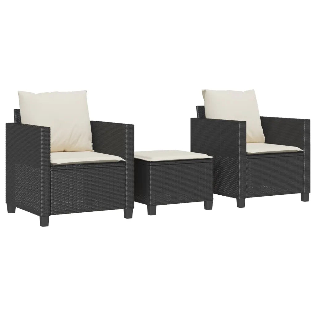 Set da Bistr¨° 3 pz | Set Salotto da Giardino con Cuscini Nero in Polyrattan