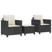 Set da Bistr¨° 3 pz | Set Salotto da Giardino con Cuscini Nero in Polyrattan
