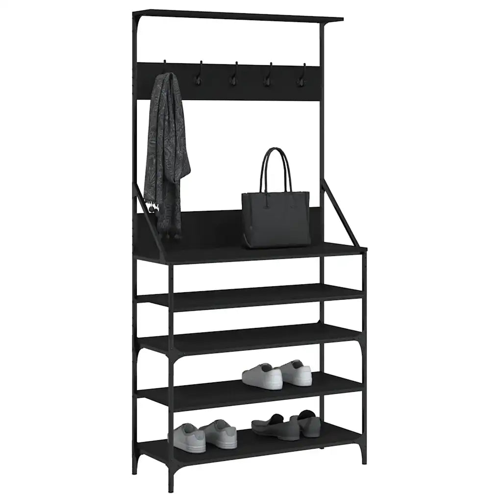 Appendiabiti con Porta Scarpe-Scarpiera con Appendiabiti Nero 90x34x184 cm