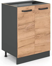 Mobiletto base cucina R-line, Quercia dorata/Antracite, 60 cm senza piano di lavoro