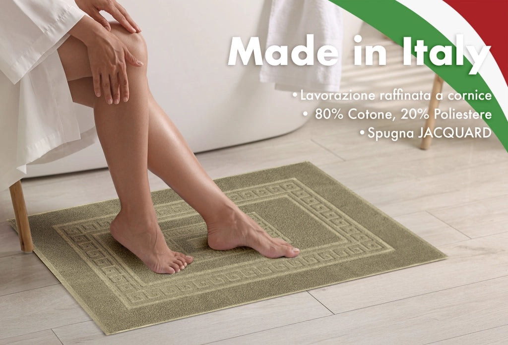 Tappeto Bagno Assorbente In Spugna Varie Misure Da Scendidoccia A Tappeto Grande Lavorazione Jacquard Tinta Unita Ricamo Cornice Lavabile Lavatrice Tortora - Scendidoccia45x60
