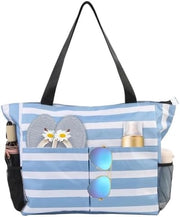 Tas da bagno extra grande per donne, borsa impermeabile con chiusura a zip e molteplici tasche, sacchetto riutilizzabile per bagno, spiaggia, viaggi e shopping - Blu