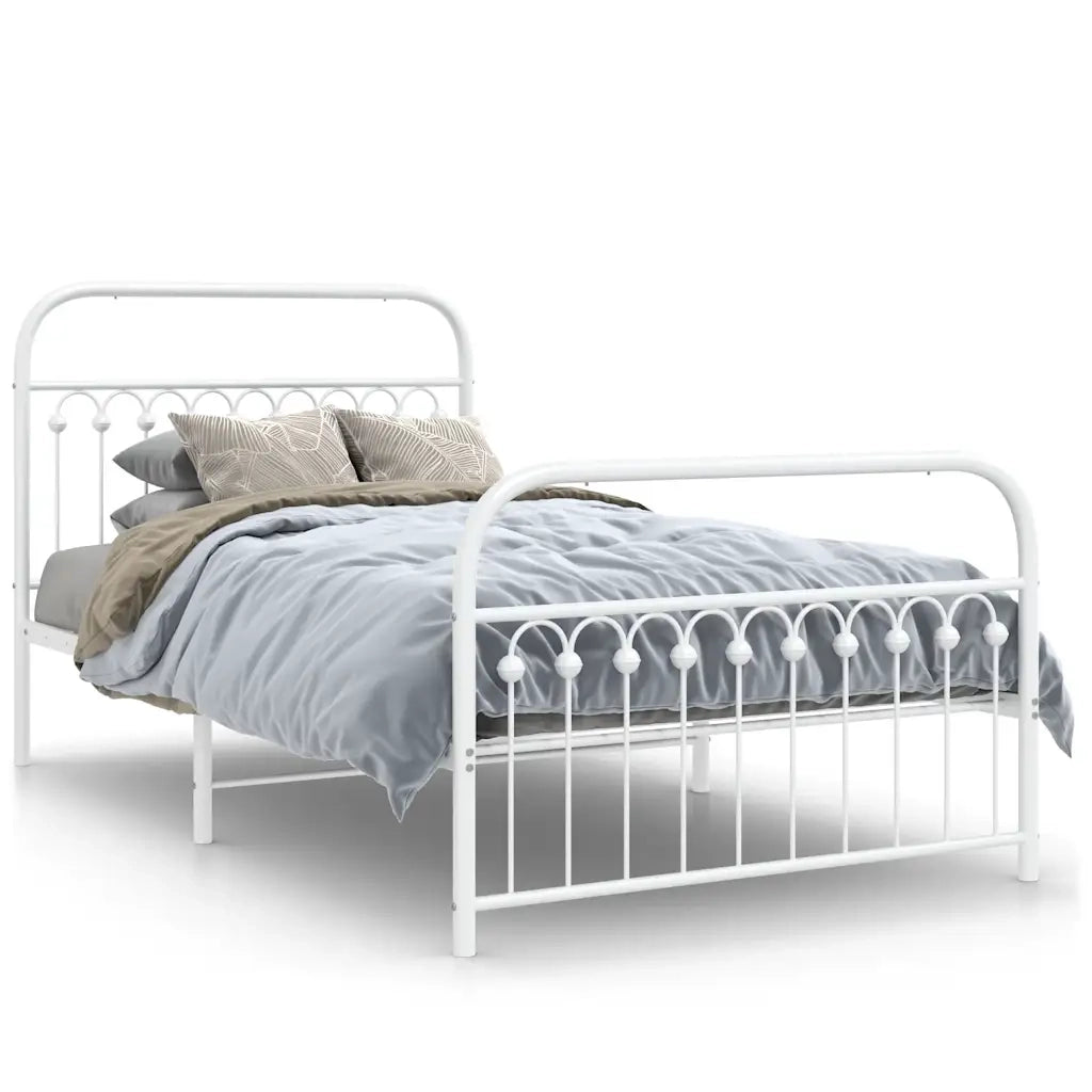 Letto singolo | Letto per adulti | Giroletto con Testiera e Pediera Metallo Bianco 107x203 cm