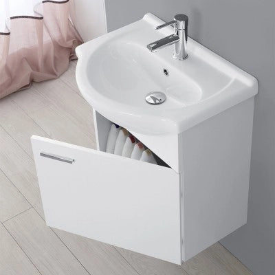 Mobile bagno sospeso 55 cm bianco completo di lavabo e specchio Desya