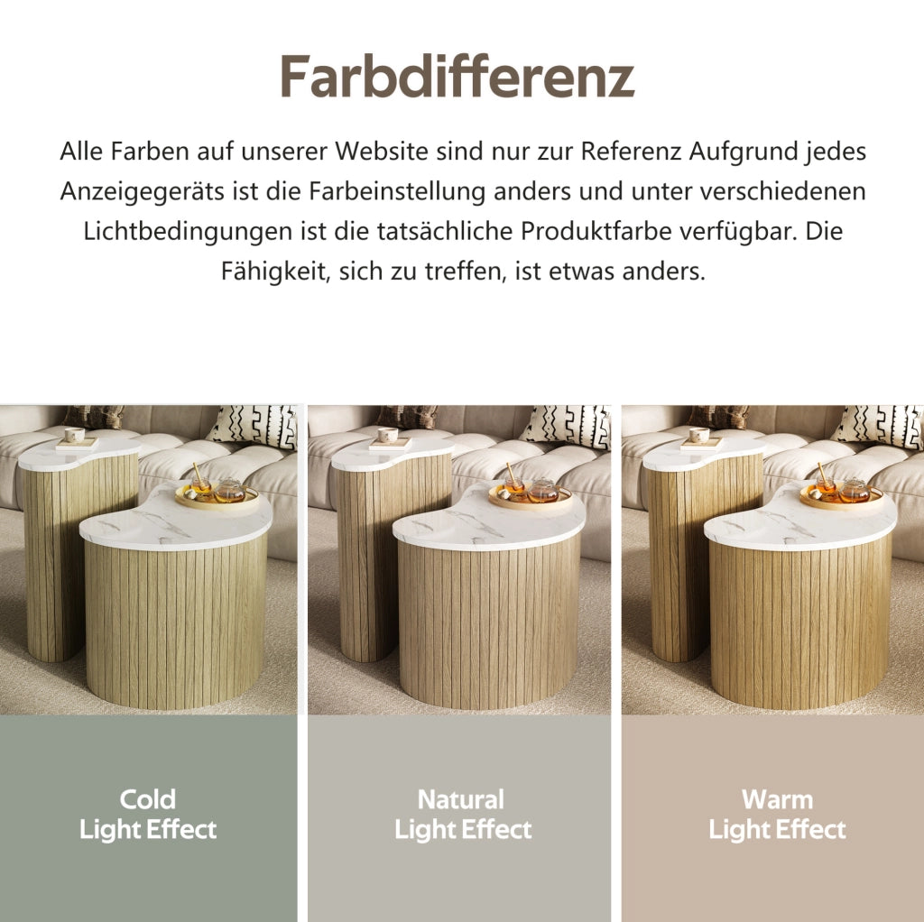 Set di 2 tavolini da caffè curvi in MDF naturale e bianco