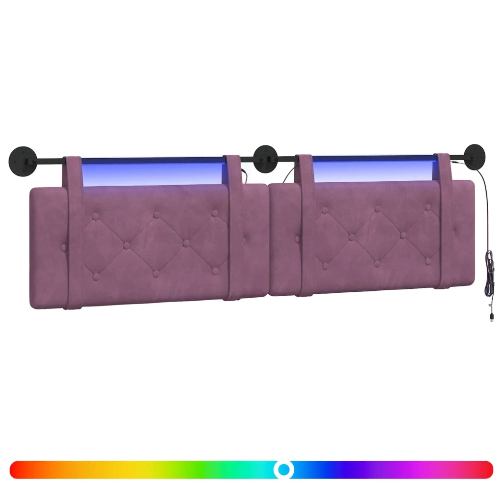 Testiera | Testata sospesa Con luce LED Viola Velluto