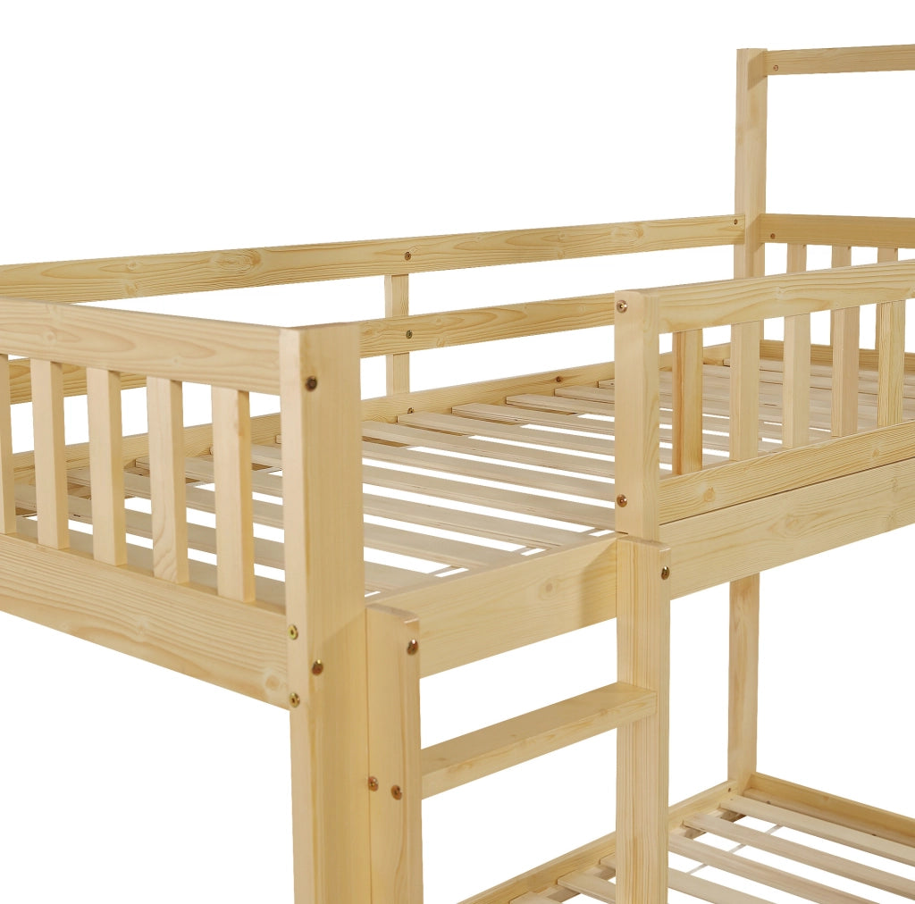 Letto a castello 90x200 cm con scala e finestre in legno di pino e MDF colore naturale