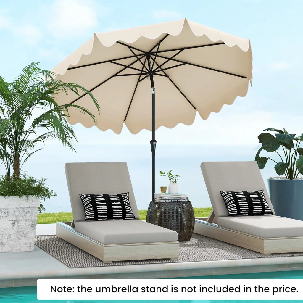 Ombrellone da Balcone 270 cm Protezione UPF 50+, con Manovella e 8 Stecche, Parasole da Giardino Inclinabile con Bordi Increspati, per Spiaggia, Terrazzo, Piscina