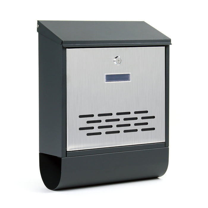 Cassetta postale con vano portagiornale V37 antracite + inox 305 x 105 x 385 mm con vetrino nome