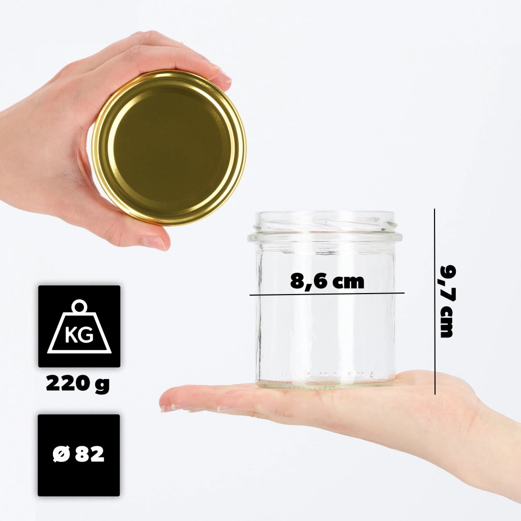 Barattoli di vetro KADAX Avila 350 ml 50 pezzi 82 mm + coperchi dorati