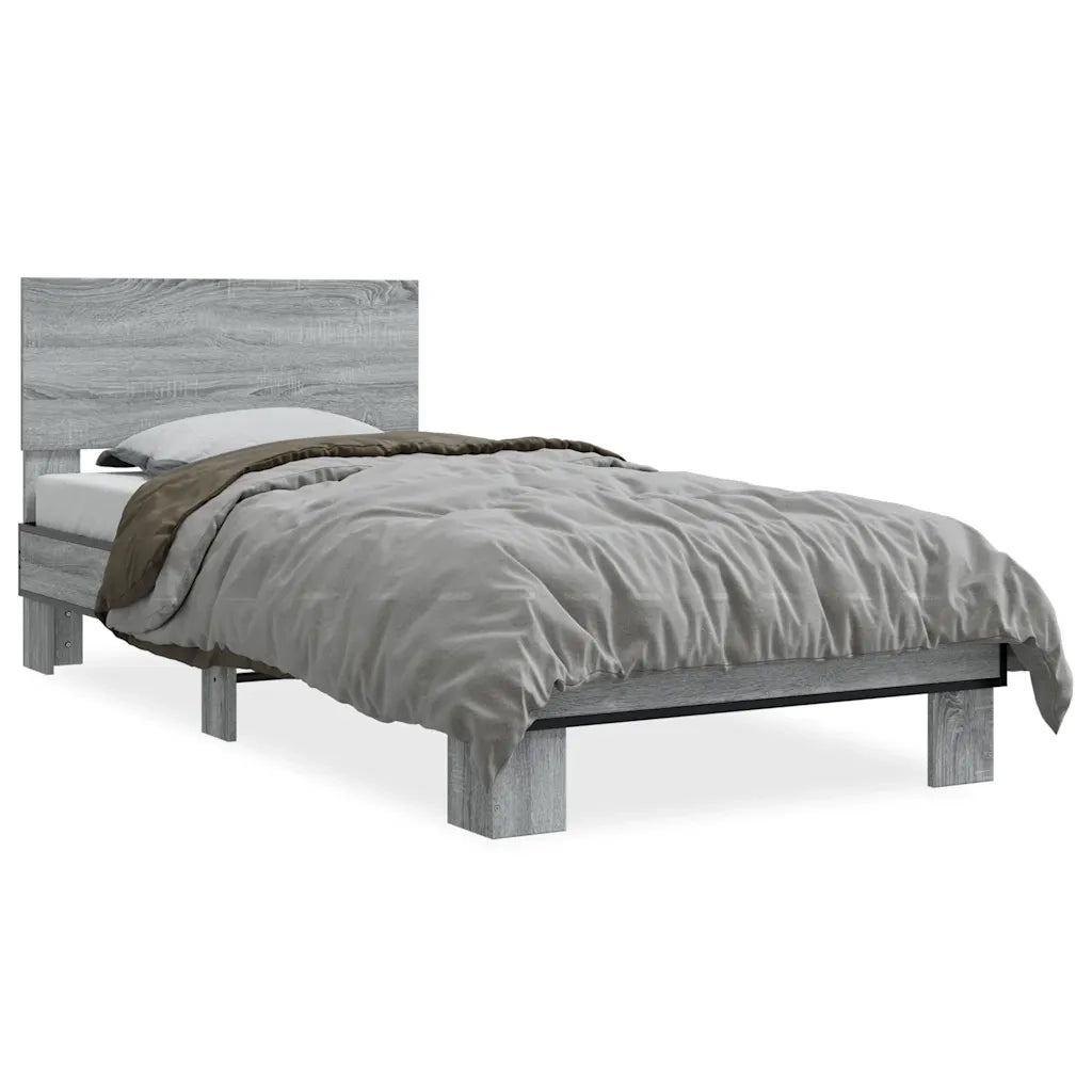 Letto singolo | Letto per adulti | Giroletto Grigio Sonoma 75x190cm in Legno Multistrato e Metallo