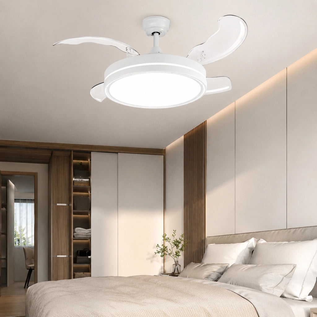 Ventilatore da Soffitto LED 106 cm Pale Richiudibili Telecomando Timer Bianco