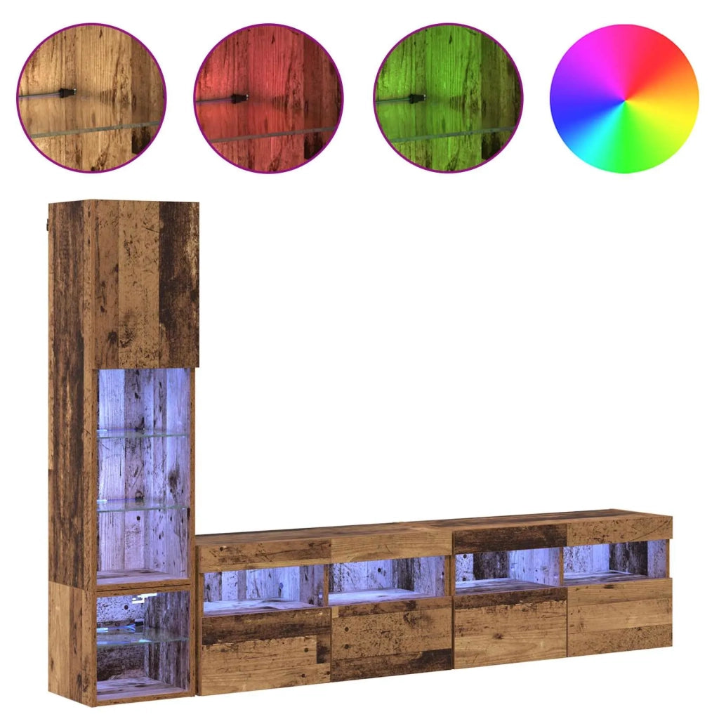 Unità TV da Parete 4 pcs Legno vecchio Legno multistrato 3402965