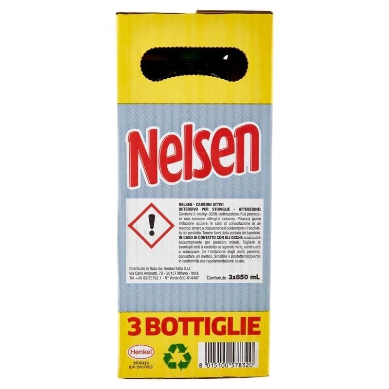 NELSEN DETERSIVO PIATTI 850 ML X 3 PZ FRAGRANZA CARBONI ATTIVI MAXI RISPARMIO