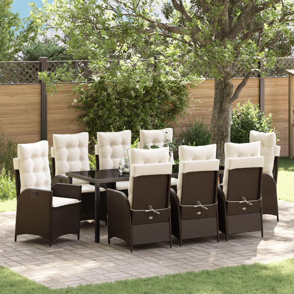 Set da pranzo da giardino 9 pezzi con cuscini marrone polyrattan