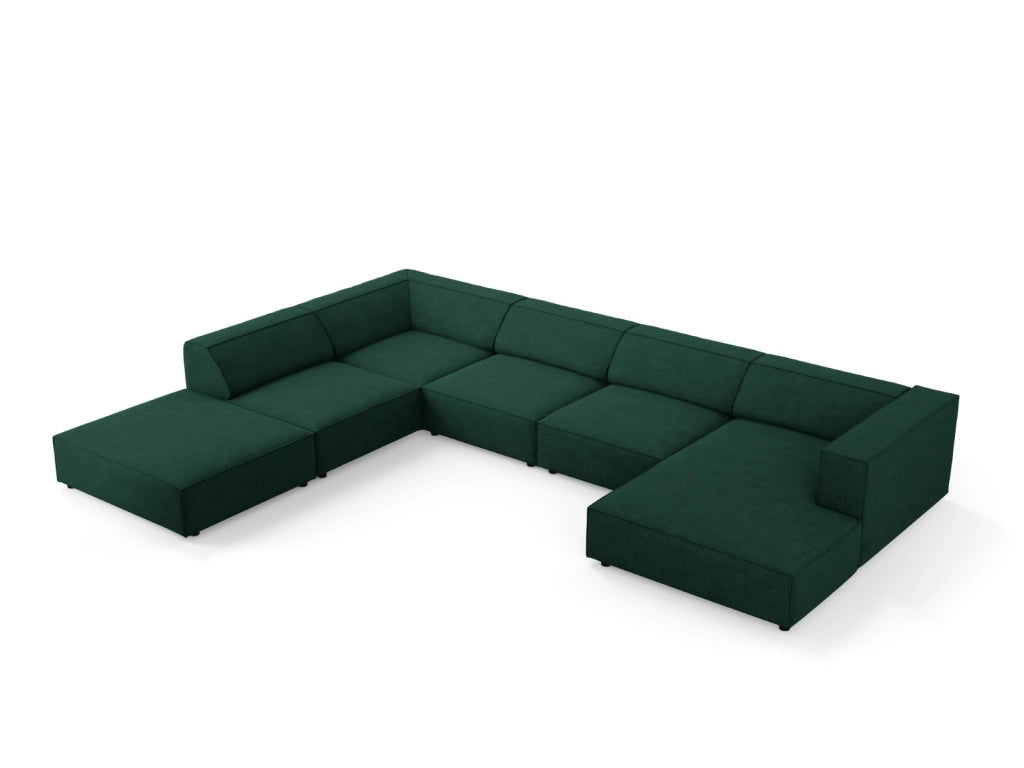 Cosmopolitan Design - Divano panoramico sinistro "Arendal" 7 posti in ciniglia con effetto a coste verde bottiglia 