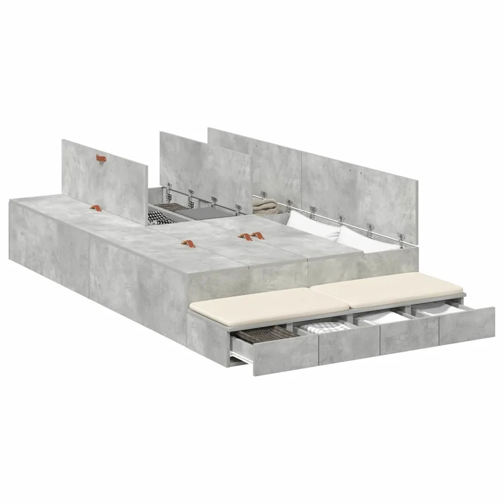 Struttura letto con contenitore con porta Grigio cemento 120 cm 3335688