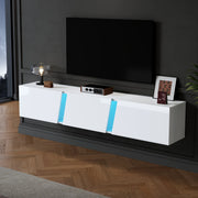 Mobile TV a Parete con LED ¨C MINIMAL ¨C Bianco Lucido, 3 Ante, 180x35x30 cm