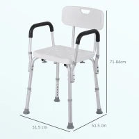 Sedia per Doccia in Alluminio con Altezza Regolabile e Piedini Antiscivolo, 51.5x51.5x71-84cm, Bianco
