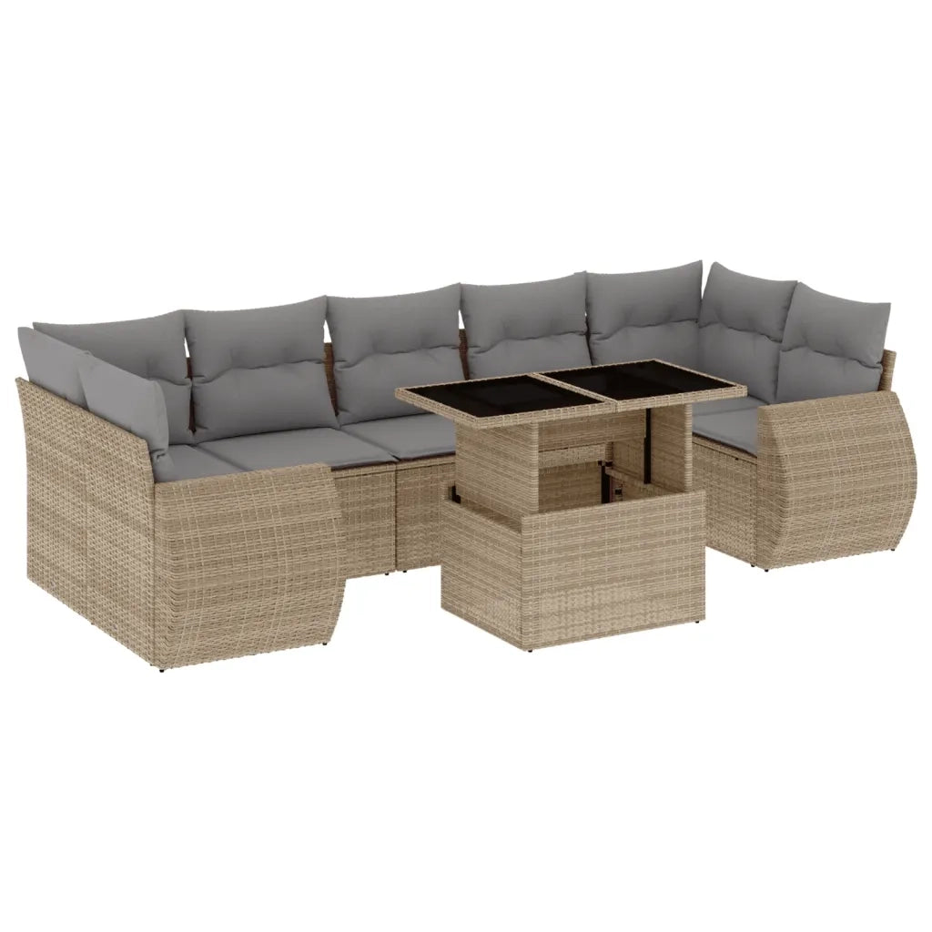 Set Divano da Giardino 8 pz con Cuscini Beige in Polyrattan
