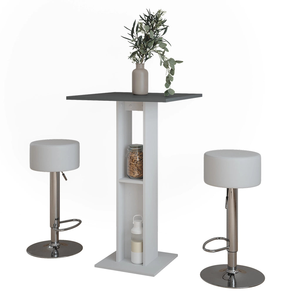 Vicco Set di tavoli da bar Bianco/antracite 65 x 65 cm con 2 sgabelli da bar