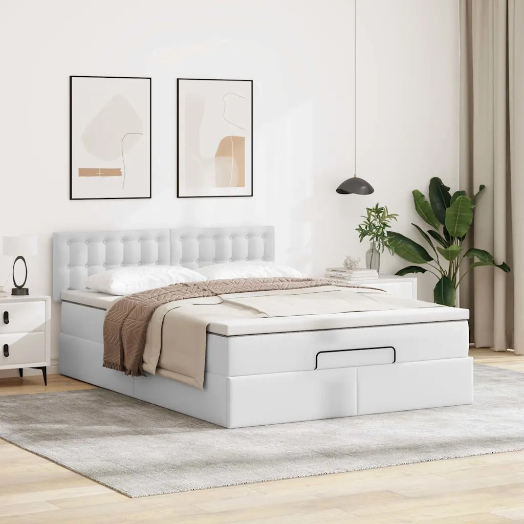 Pouf Letto con Materassi e LED Bianco Puro 140x200cm Similpelle 3312158