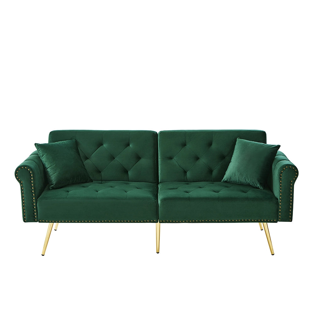 Divano letto 2 posti - Xylo - velluto, piedi oro, 3 posizioni, elegante