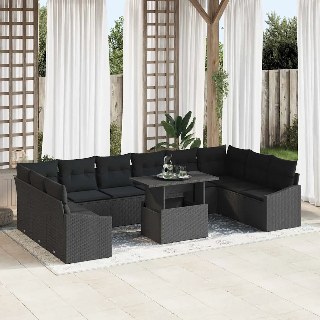 Set Divano da Giardino con cuscino con cuscino 11 pcs Nero