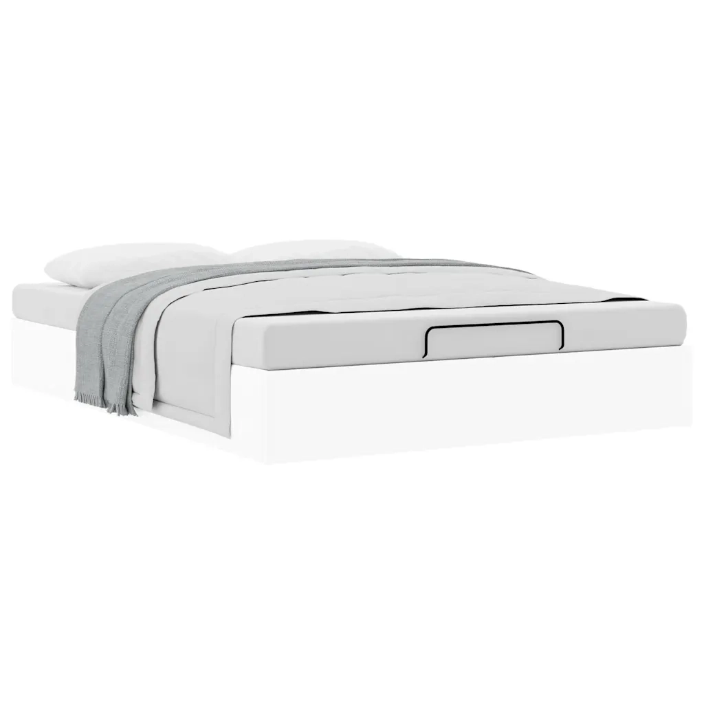 Struttura Letto Pouf con Materasso Bianco 140x190 cm Similpelle