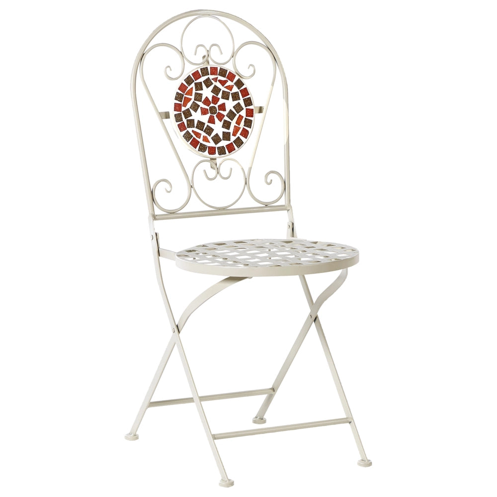 Set da giardino in metallo con tavolo e sedie a mosaico Bianco esterno stile vintage