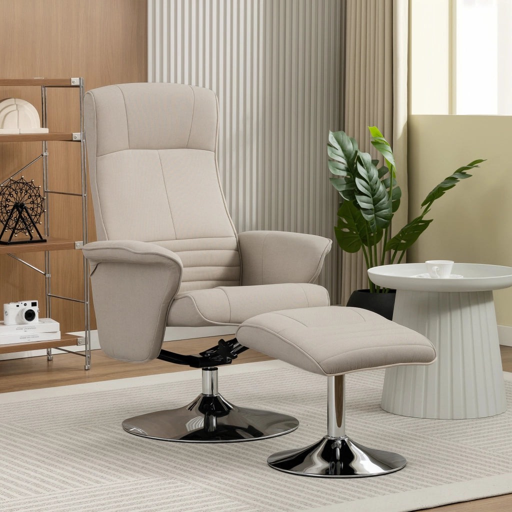 Poltrona relax reclinabile 360¡ã girevole con poggiapiedi ¨C zephmum ¨C tessuto beige