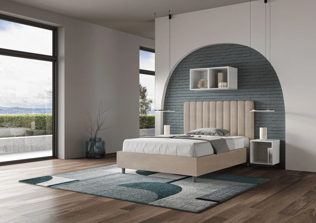 BS COM Letto una piazza e mezza contenitore imbottito 120x200 microfibra sabbia