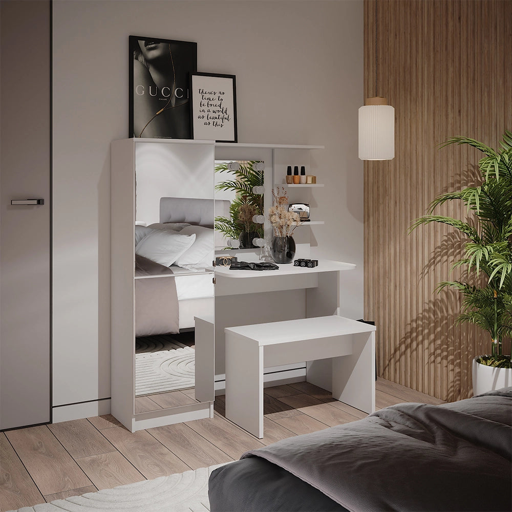 Vicco Tavolo da toilette Bianco 123 cm con illuminazione a LED e panca