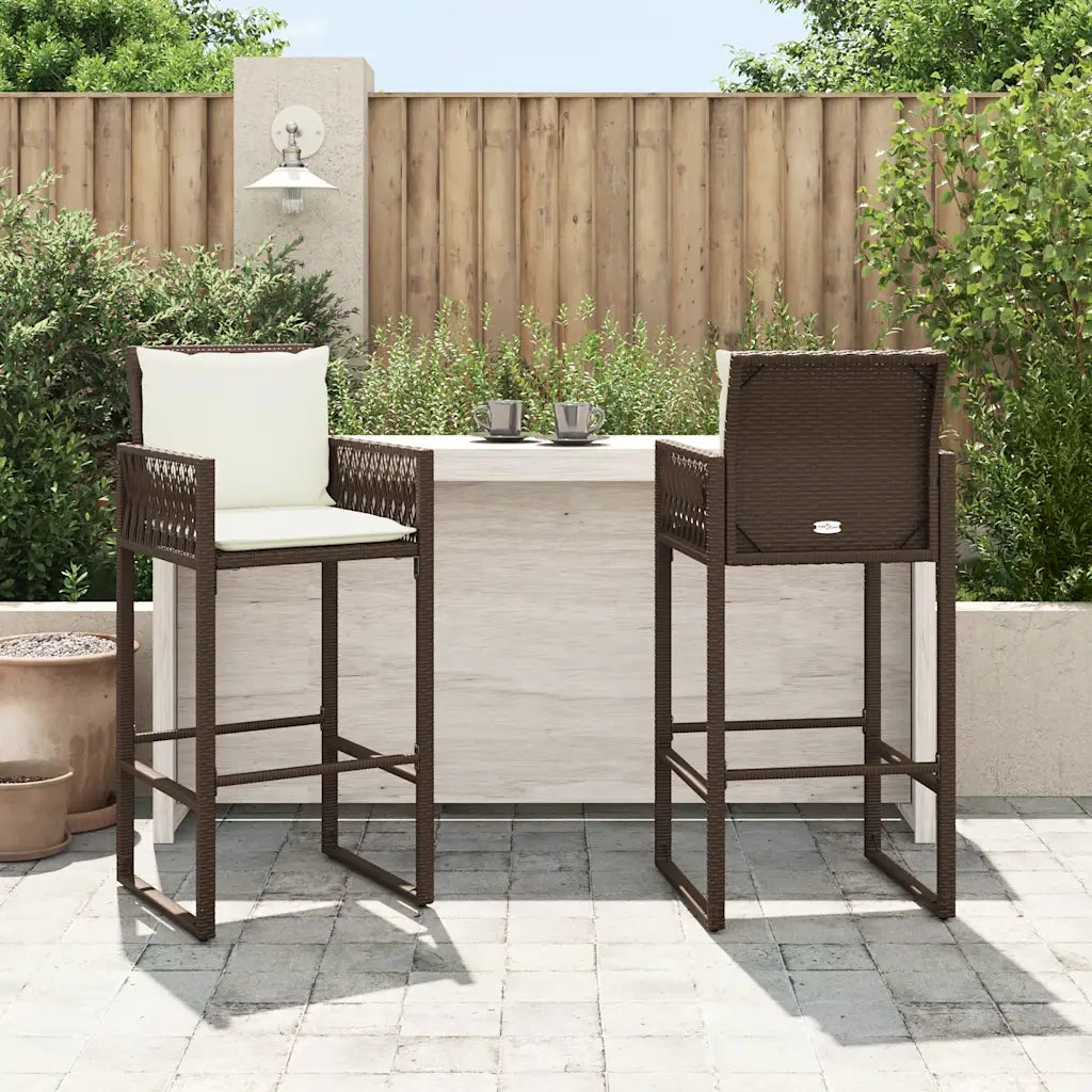 Sgabelli da Bar con Cuscini 2 pz Marroni in Polyrattan