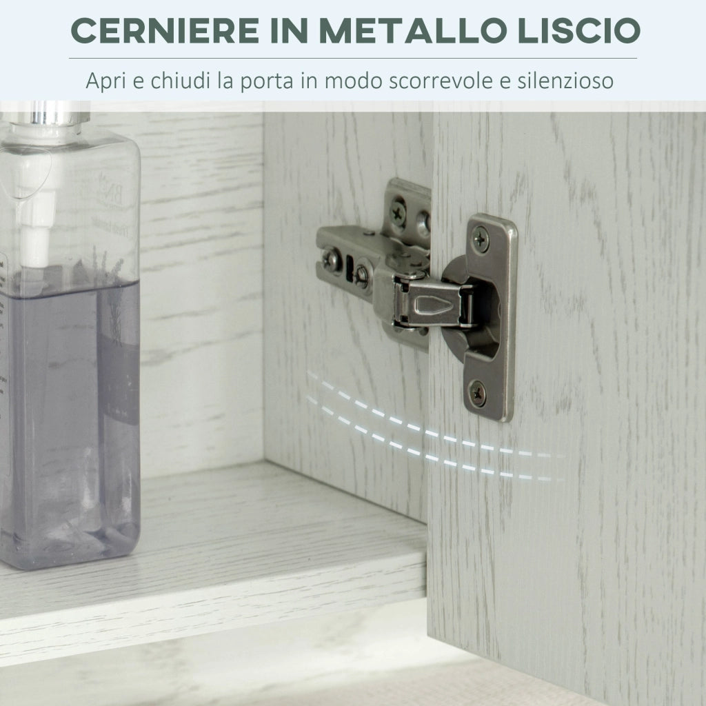 Armadietto a Specchio per Bagno con Ripiani Regolabili 3 Porte e Mensola 90x15x75 cm Bianco
