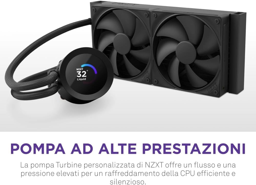 Kraken Plus 280 - Raffreddamento a liquido CPU AIO 280 mm - 2 ventole F140P - Display LCD quadrato da 1,54" personalizzabile - AMD® AM5/AM4 - Intel® LGA 1851/1700/1200/115X - Nero