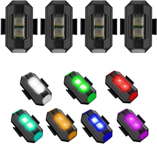 4 pezzi di LED fari per drone – 7 colori – ricaricabile via USB – illuminazione anti-urto per la notte – adatto per drone, motociclette, auto, biciclette, auto RC e barche RC