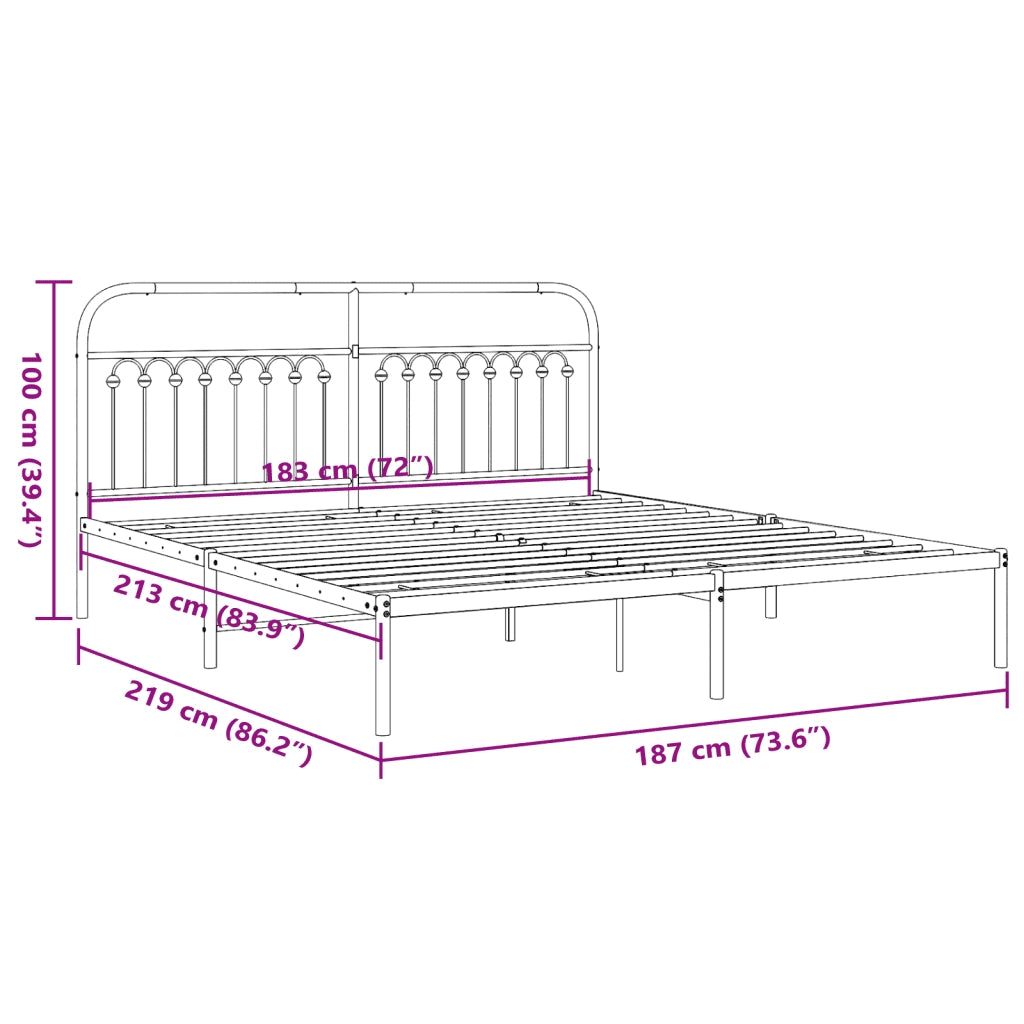 Giroletto con Testiera-Struttura Letto con testiera in Metallo Nero 183x213 cm 869180