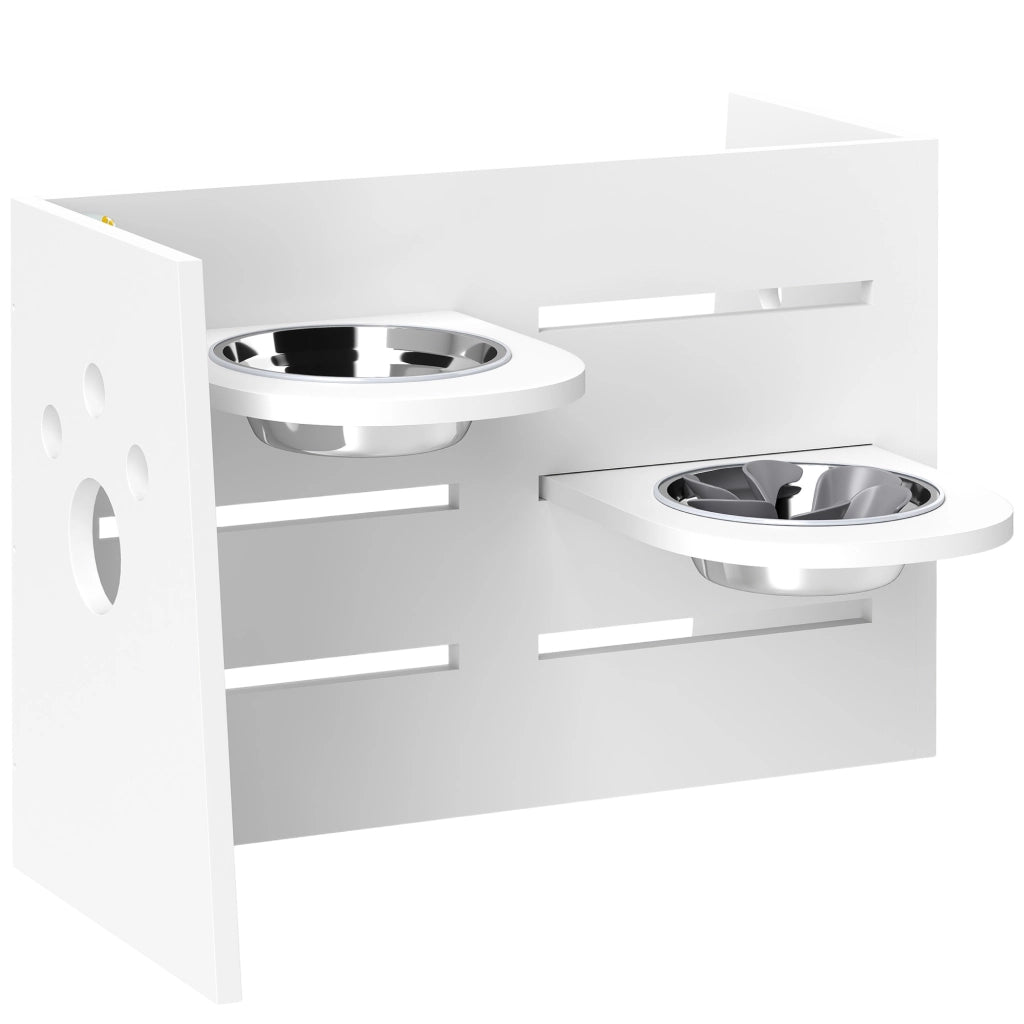 Sostegno per ciotole per cani ¨C zephmum ¨C 2 scodelle in acciaio inox, bianco