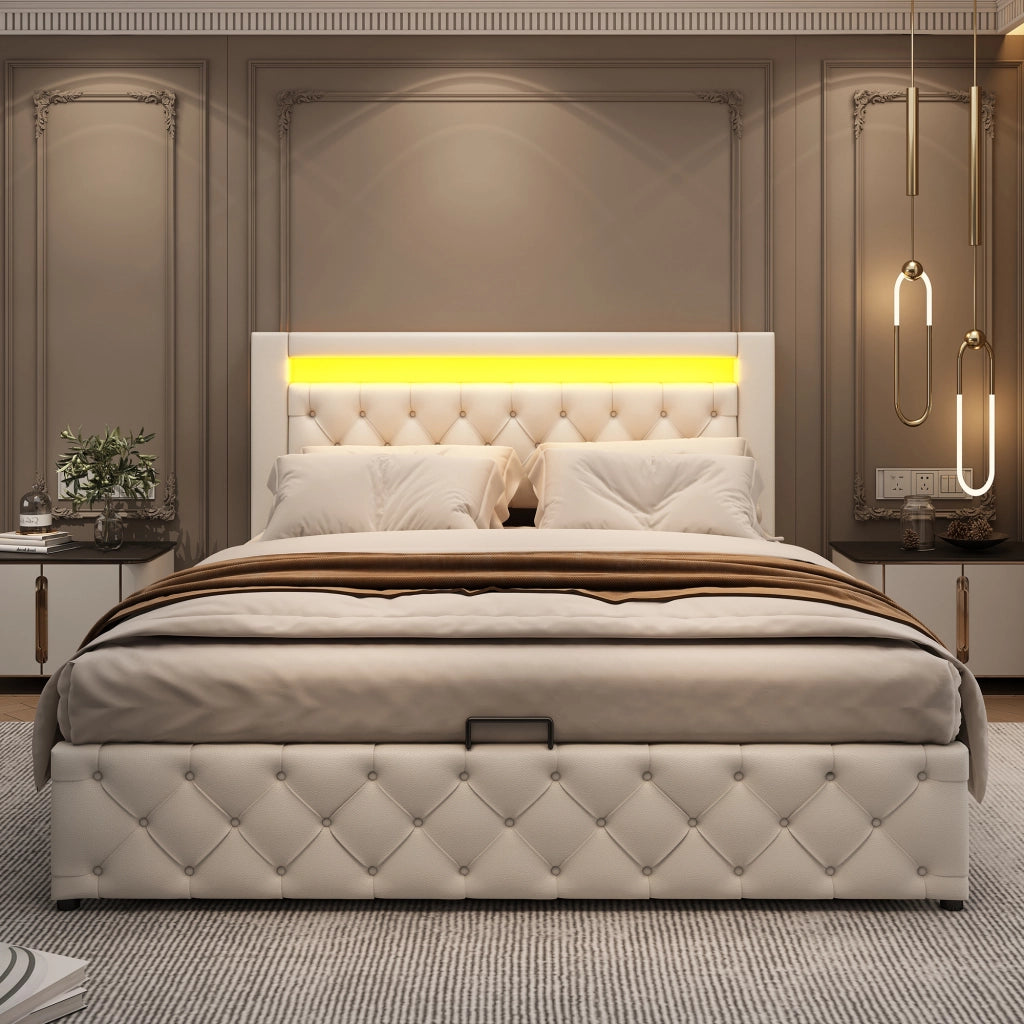 Letto funzionale – 160x200 cm – LED contenitore rete – PU bianco