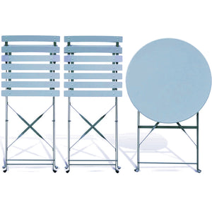 Set Bistrò Pieghevole Parigi da Esterno Tavolo e 2 Sedie in Acciaio Azzurro